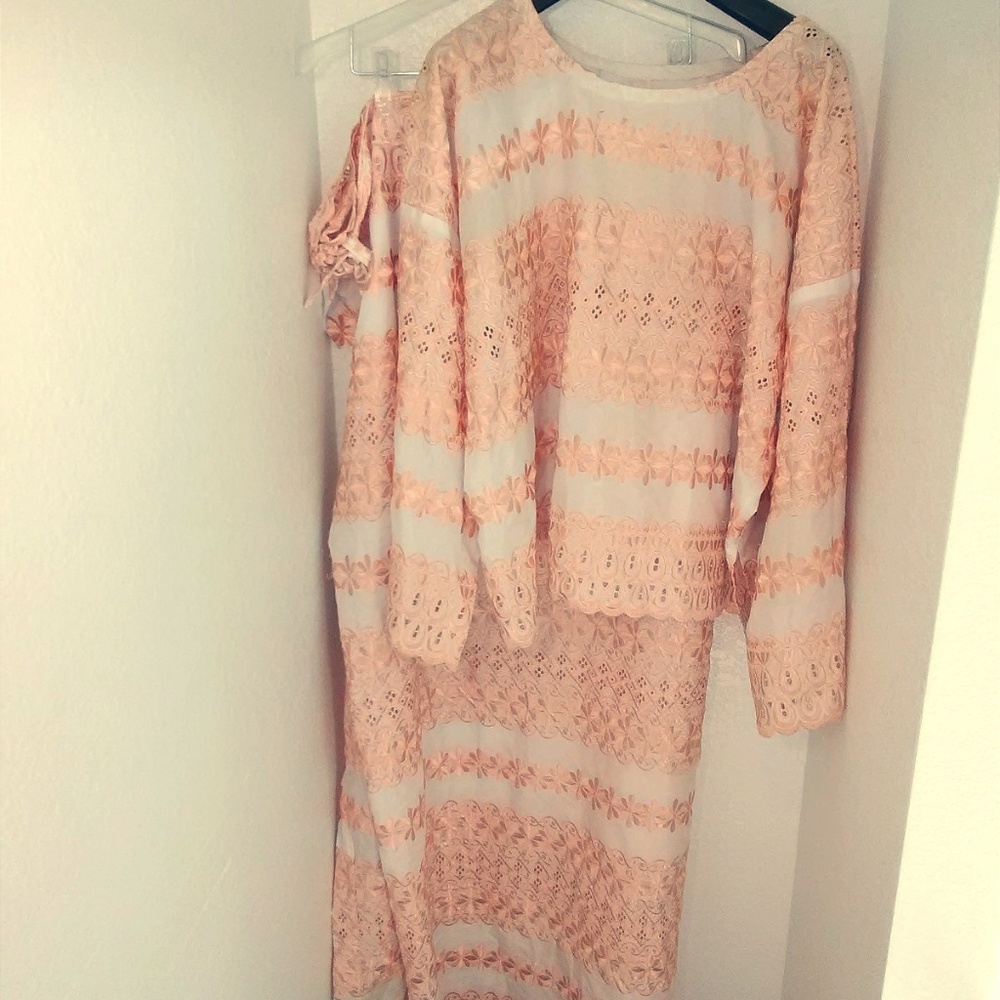 African women's orange & white, top & skirt set